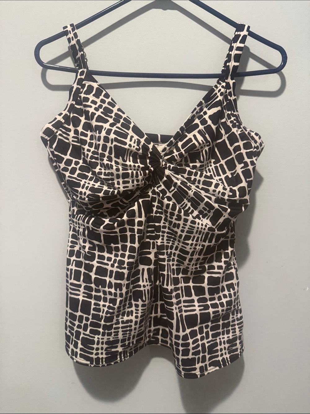 Black & White Knot-Front Women's Bathing Suit Tank Top